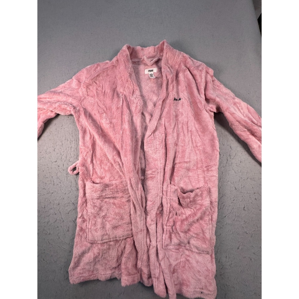 Victoria's Secret PINK Fuzzy Robe Womens XS Light Pink Textured Patch Pockets